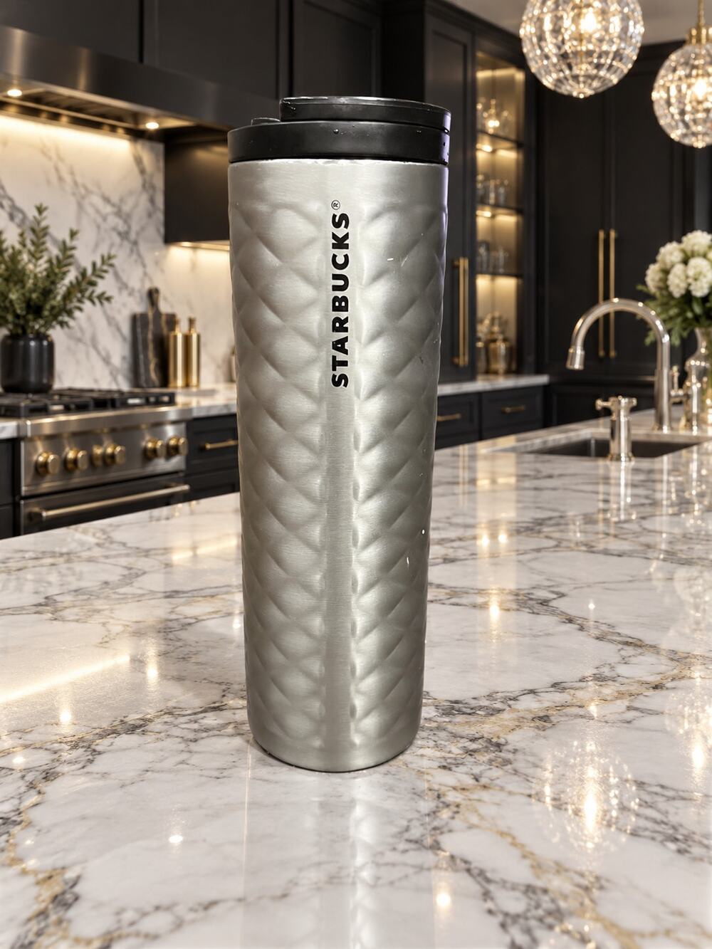 Starbucks Soft Touch Silver Quilted Stainless Tumbler 16 Oz 2015